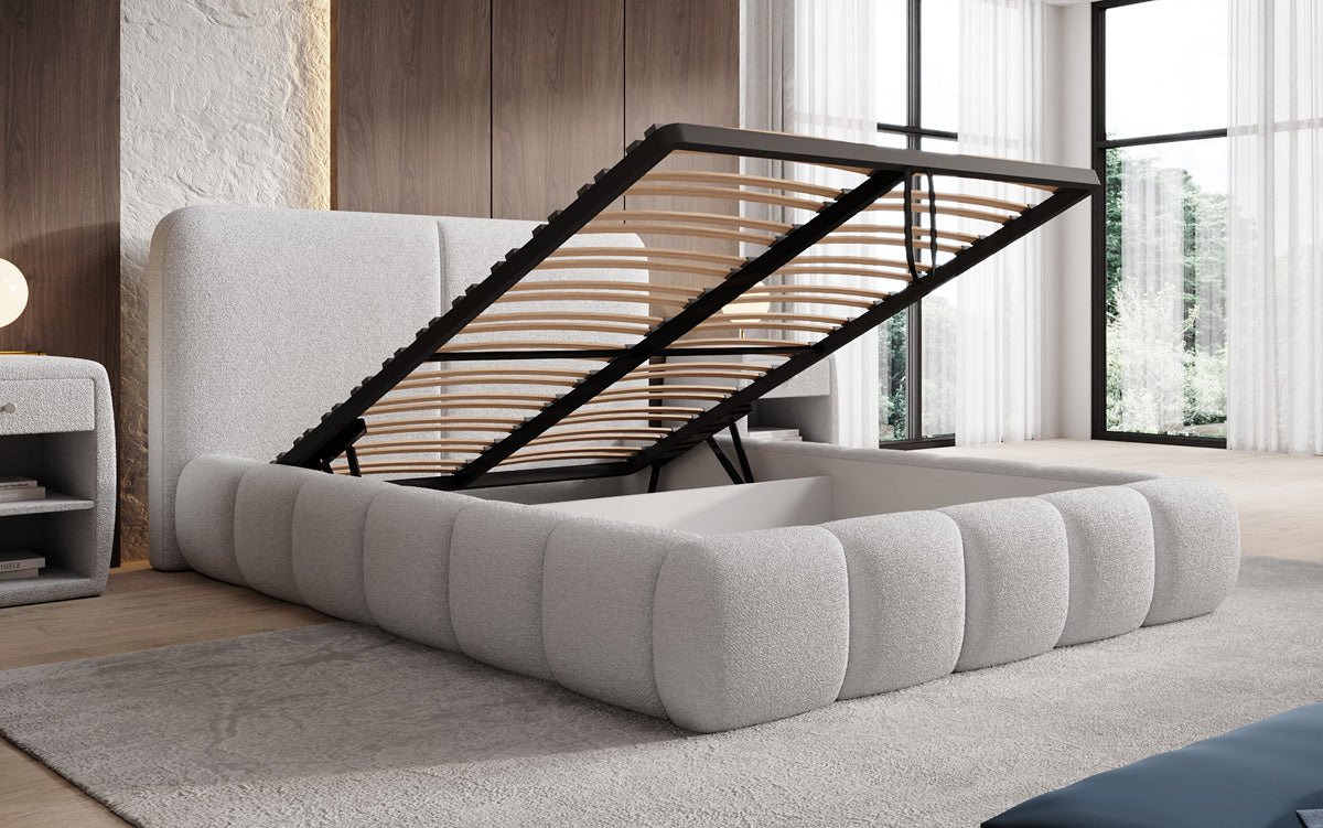 Designer Polsterbett Lolita in Bouclé mit Stauraum