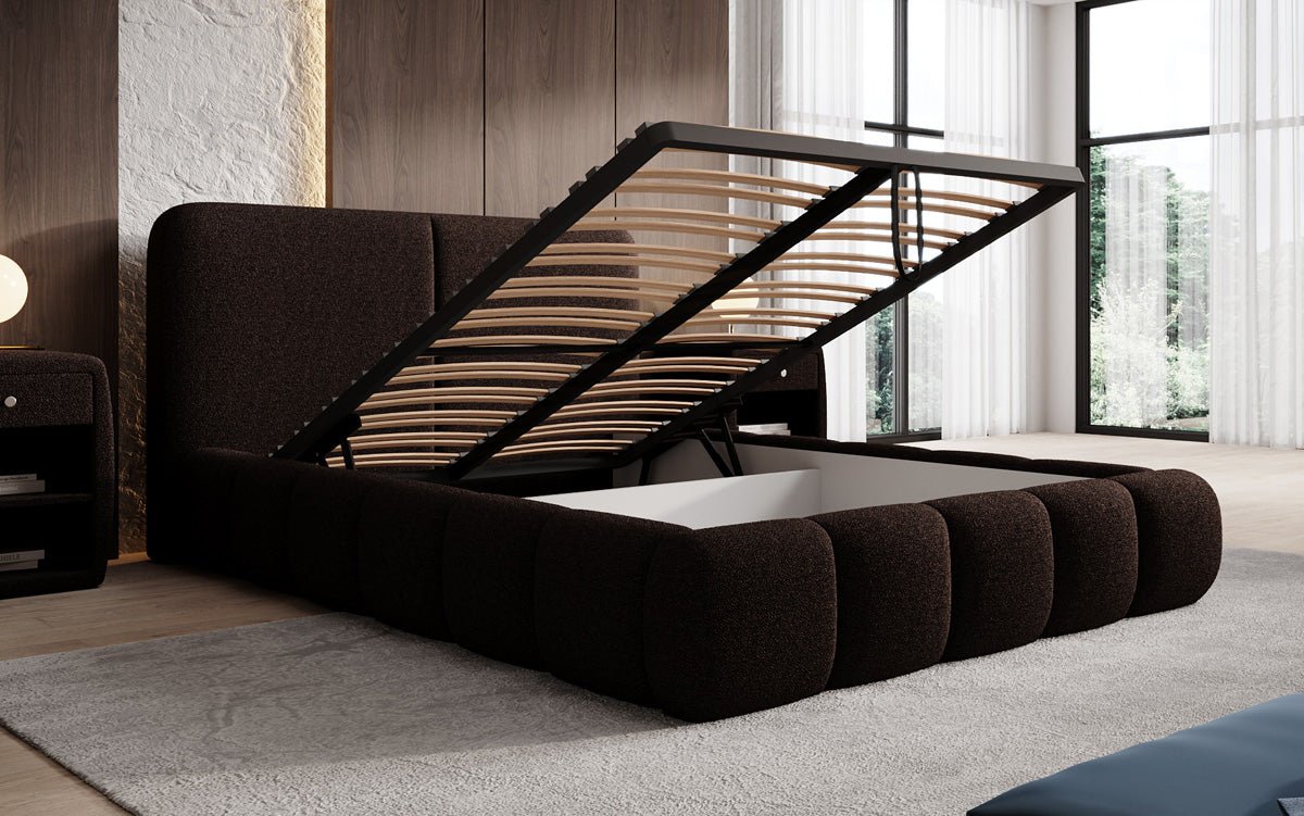 Designer Polsterbett Lolita in Bouclé mit Stauraum