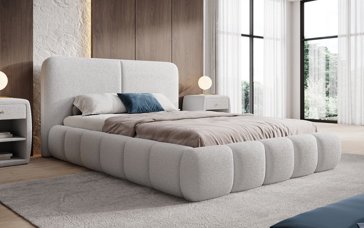 Designer Polsterbett Lolita in Bouclé mit Stauraum