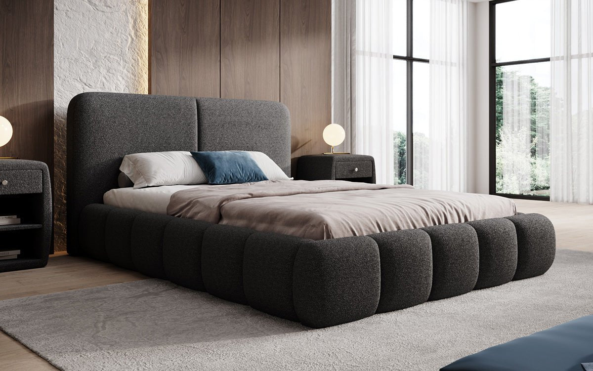 Designer Polsterbett Lolita in Bouclé mit Stauraum
