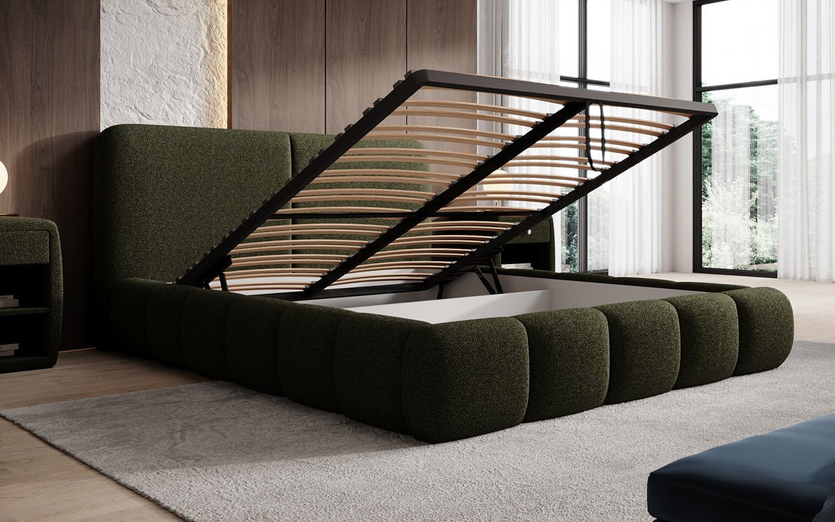 Designer Polsterbett Lolita in Bouclé mit Stauraum