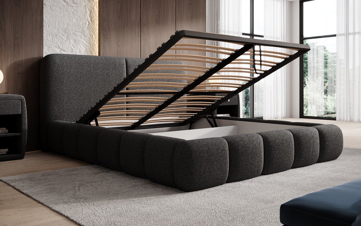 Designer Polsterbett Lolita in Bouclé mit Stauraum