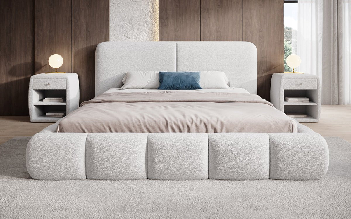 Designer Polsterbett Lolita in Bouclé mit Stauraum