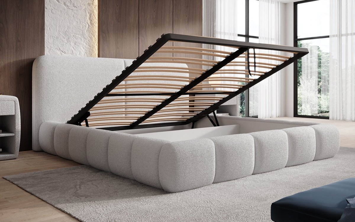 Designer Polsterbett Lolita in Bouclé mit Stauraum