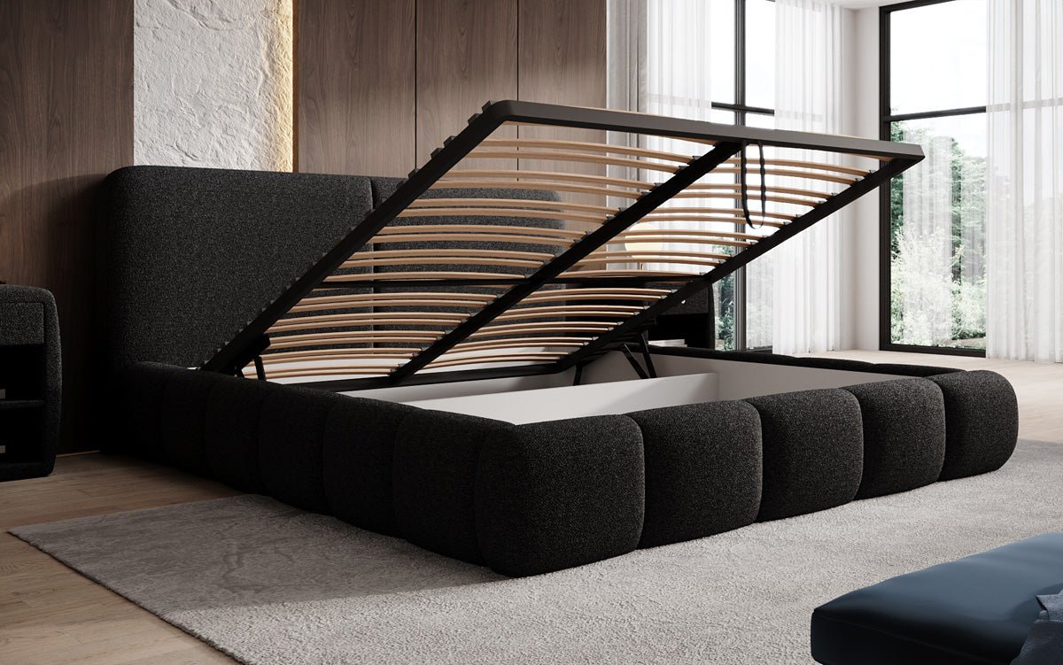 Designer Polsterbett Lolita in Bouclé mit Stauraum