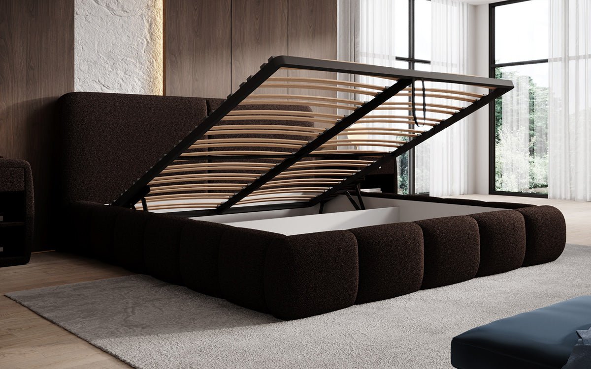 Designer Polsterbett Lolita in Bouclé mit Stauraum