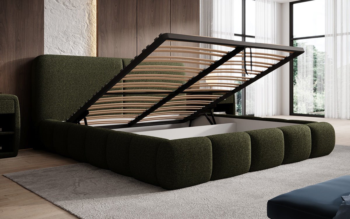 Designer Polsterbett Lolita in Bouclé mit Stauraum