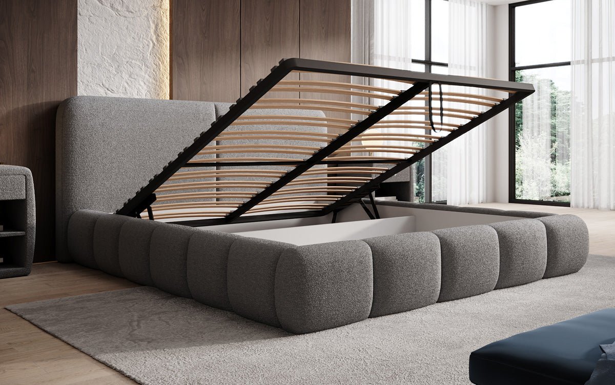 Designer Polsterbett Lolita in Bouclé mit Stauraum