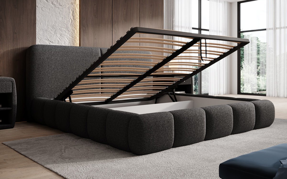 Designer Polsterbett Lolita in Bouclé mit Stauraum