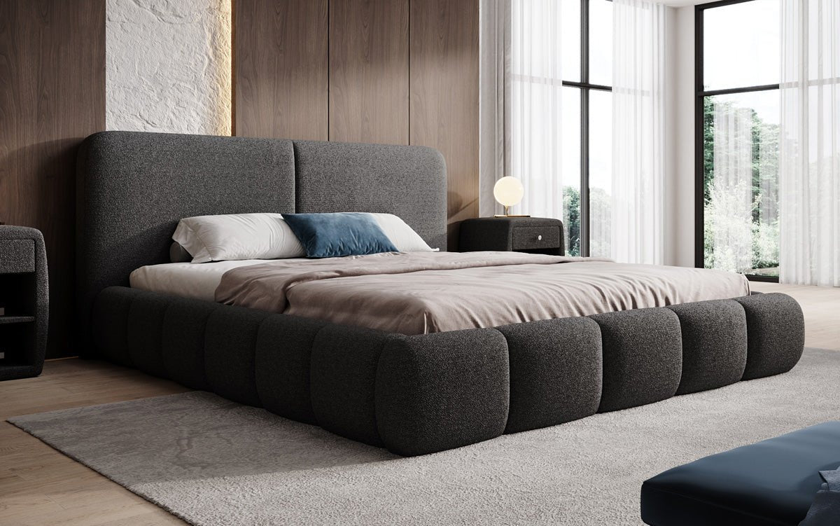 Designer Polsterbett Lolita in Bouclé mit Stauraum