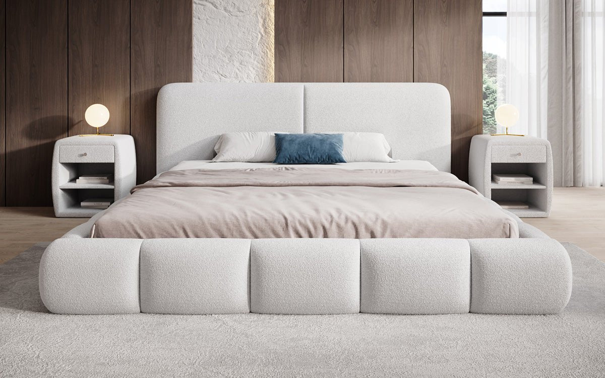 Designer Polsterbett Lolita in Bouclé mit Stauraum