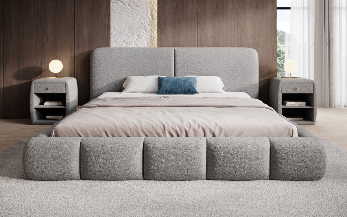 Designer Polsterbett Lolita in Bouclé mit Stauraum