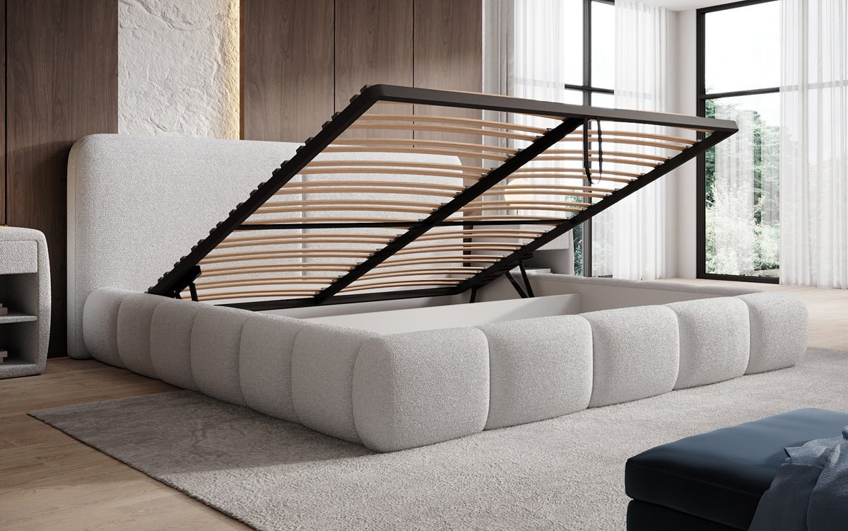 Designer Polsterbett Lolita in Bouclé mit Stauraum