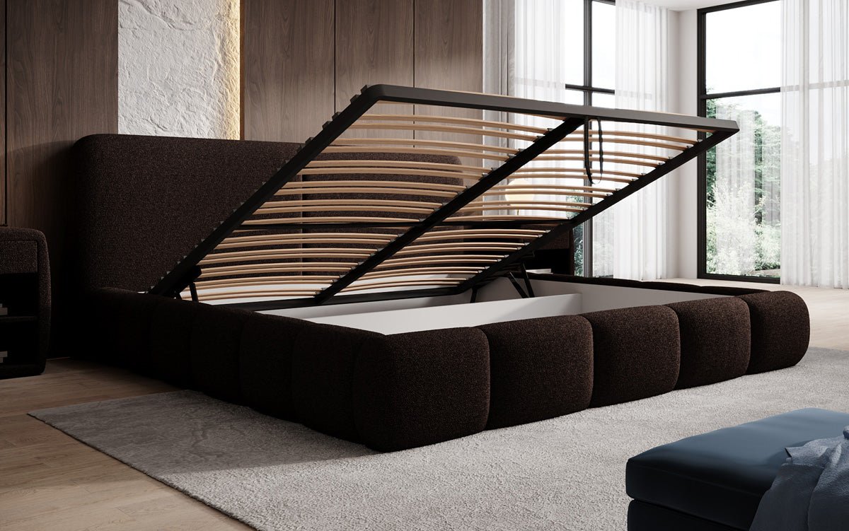 Designer Polsterbett Lolita in Bouclé mit Stauraum