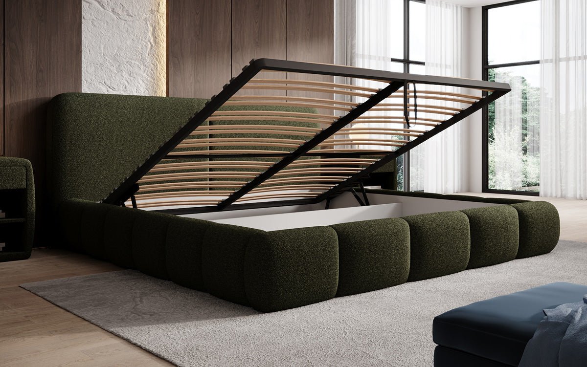 Designer Polsterbett Lolita in Bouclé mit Stauraum