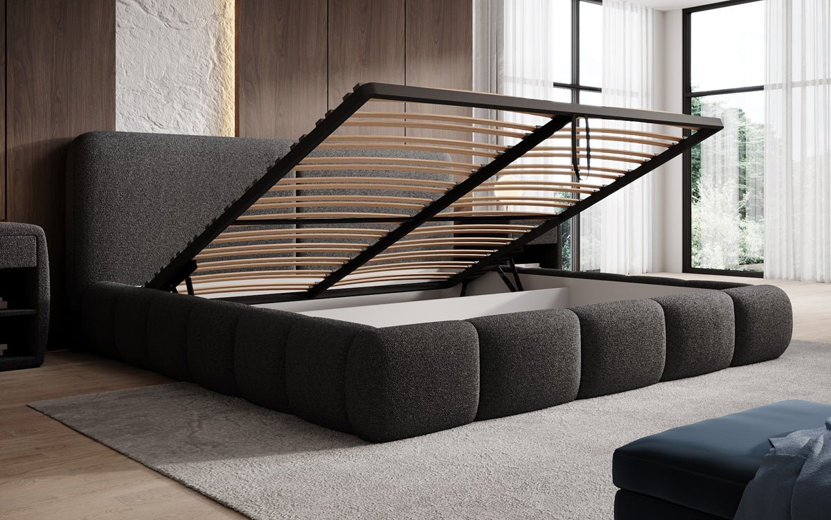 Designer Polsterbett Lolita in Bouclé mit Stauraum