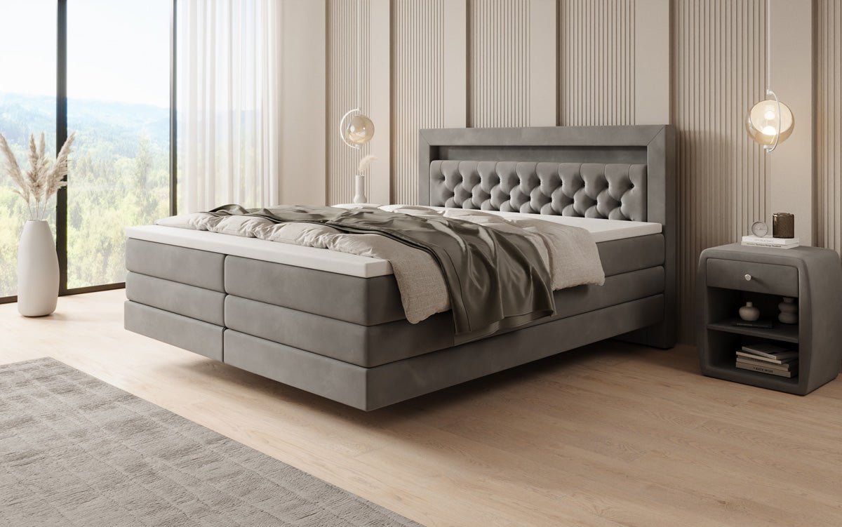 Menzogna Box-Spring Bed with Floating Look and LED in Velvet
