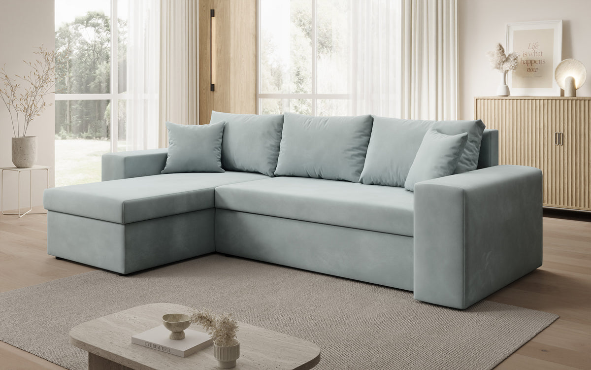 Designer Ecksofa Denver Samt mit Schlaf- und Klappfunktion
