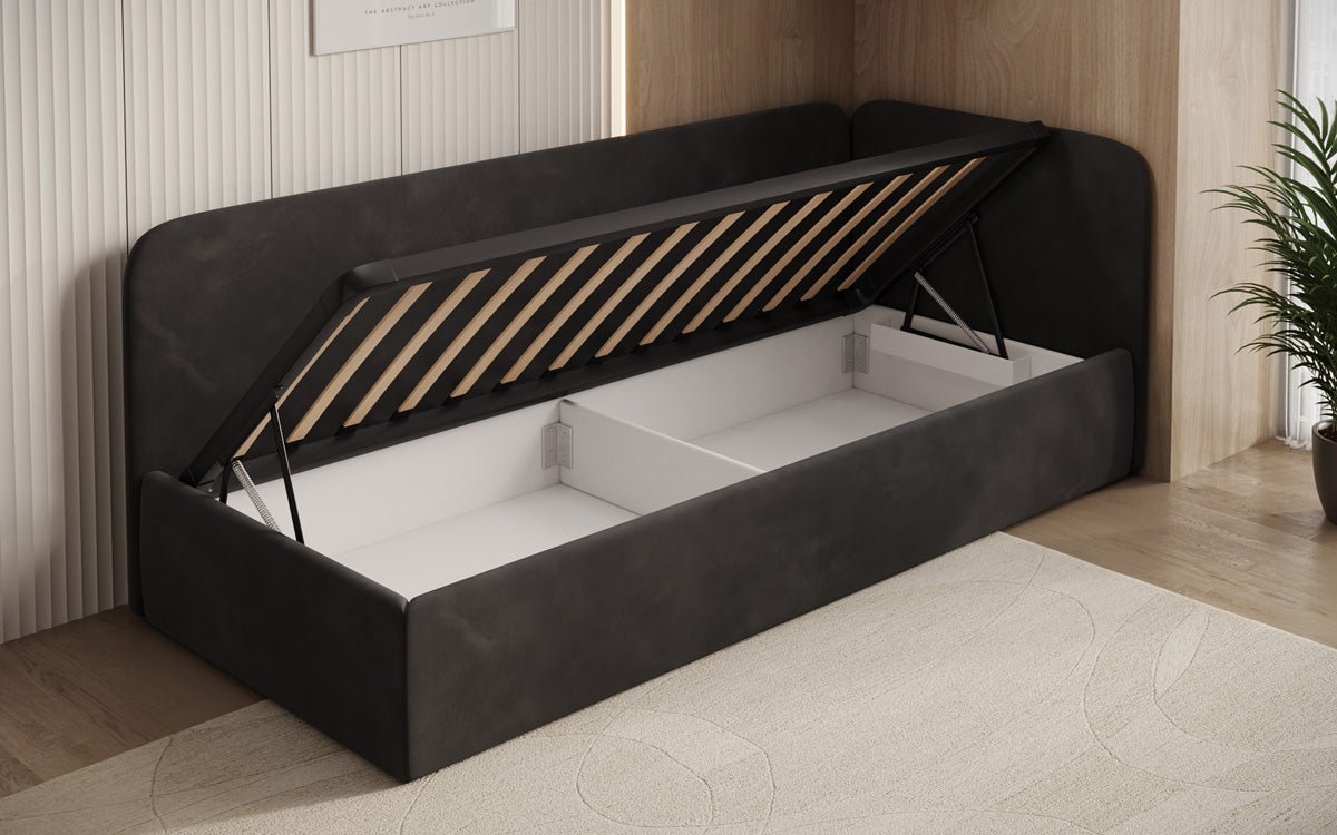 Designer Polsterbett/Gästebett/Sofa Cleo mit Stauraum