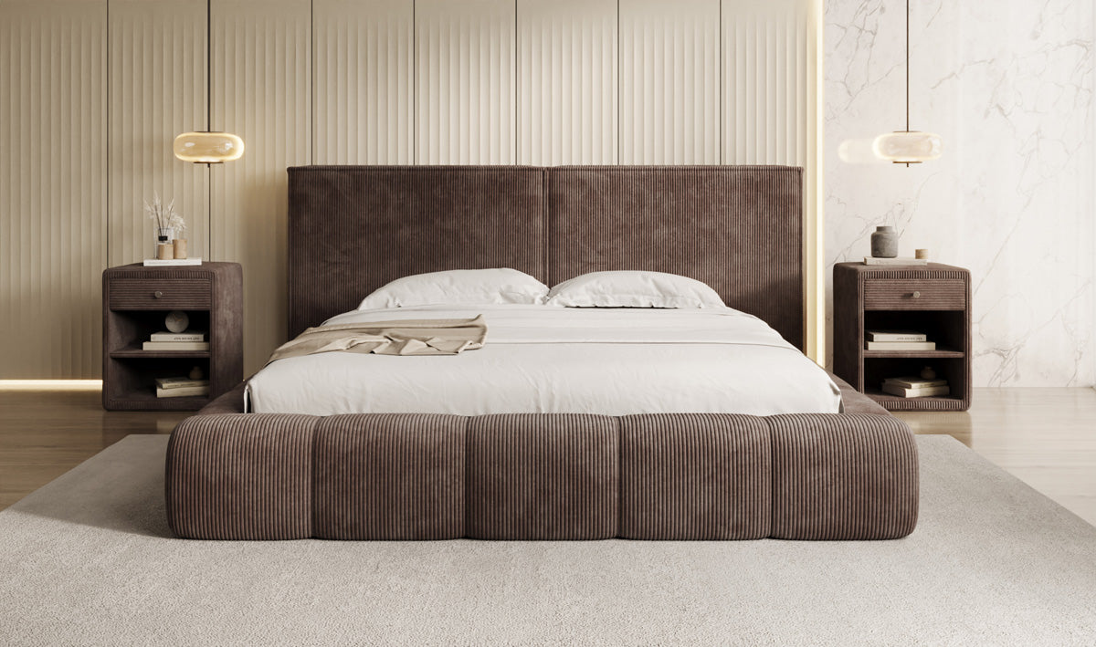 Designer Upholstered Bed Elise in Corduroy with Storage