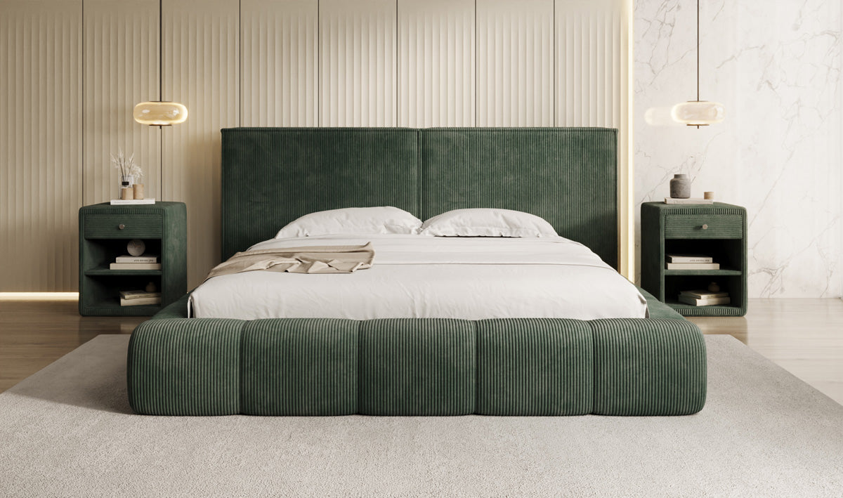 Designer Upholstered Bed Elise in Corduroy with Storage