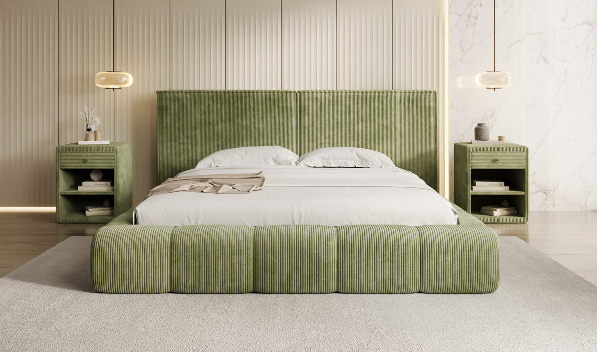 Designer Upholstered Bed Elise in Corduroy with Storage