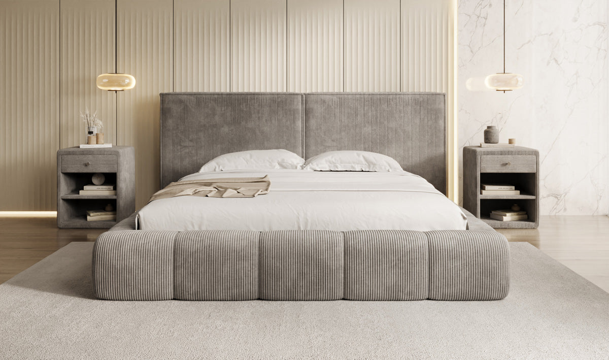 Designer Upholstered Bed Elise in Corduroy with Storage