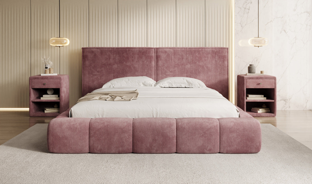 Designer Upholstered Bed Elise in Corduroy with Storage