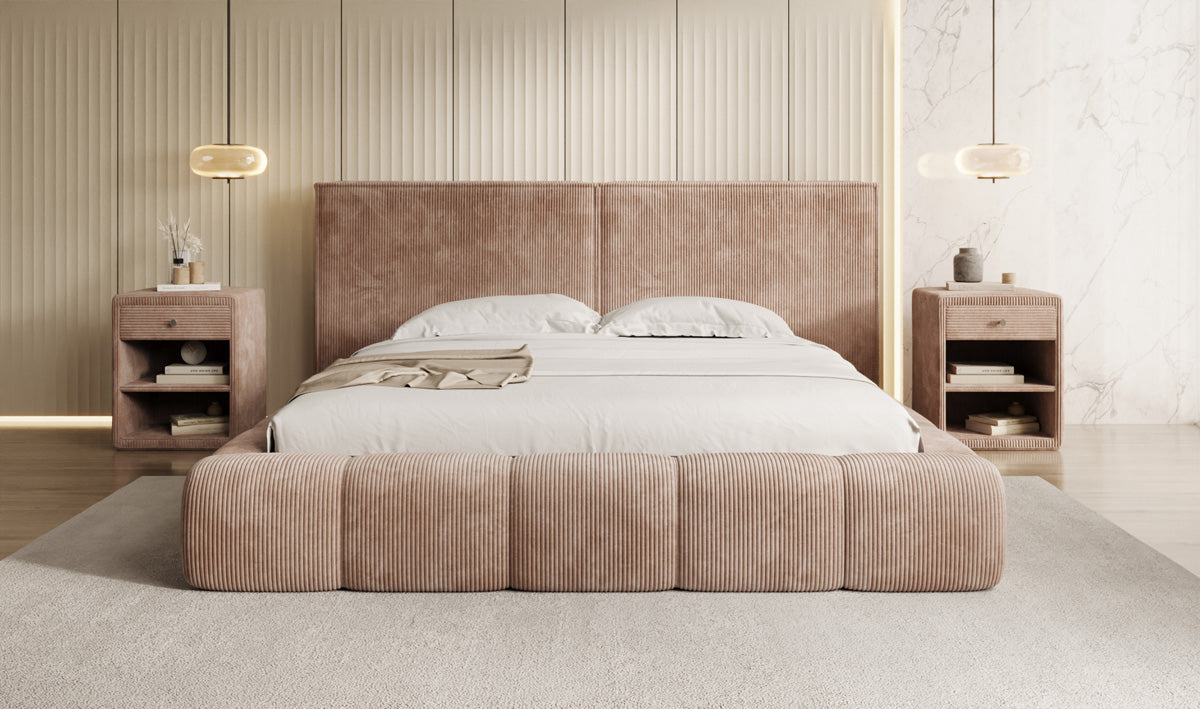 Designer Upholstered Bed Elise in Corduroy with Storage