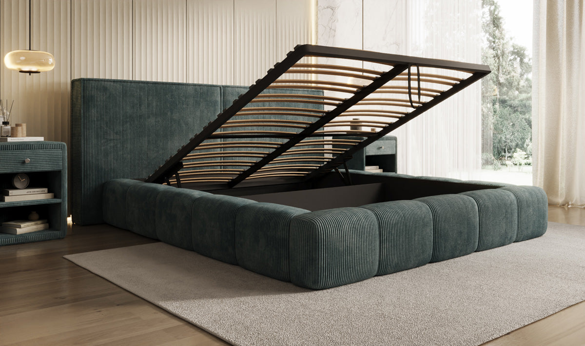 Designer Upholstered Bed Elise in Corduroy with Storage