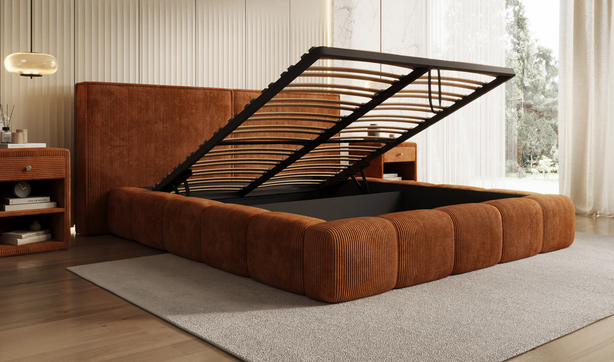 Designer Upholstered Bed Elise in Corduroy with Storage