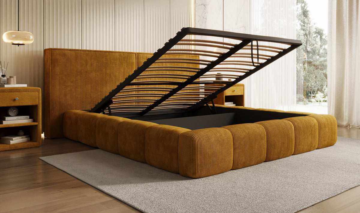 Designer Upholstered Bed Elise in Corduroy with Storage