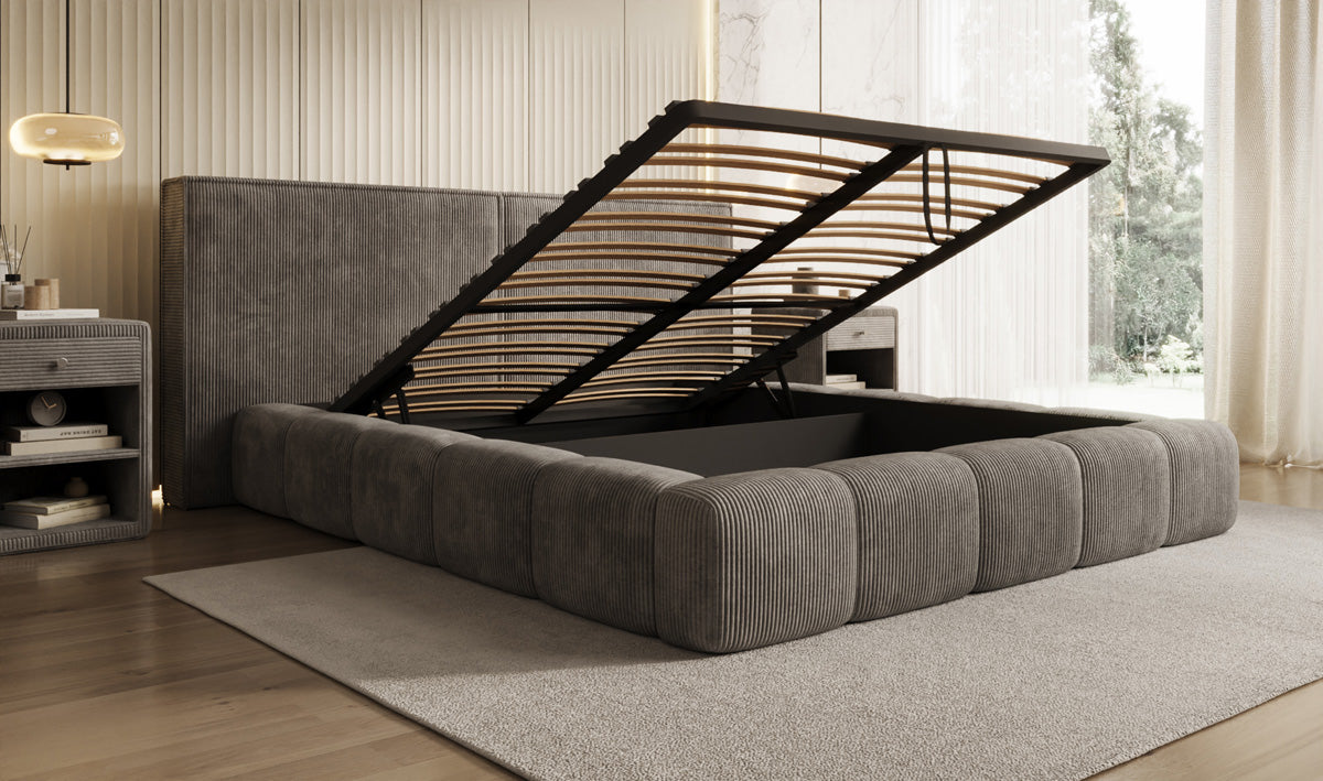 Designer Upholstered Bed Elise in Corduroy with Storage