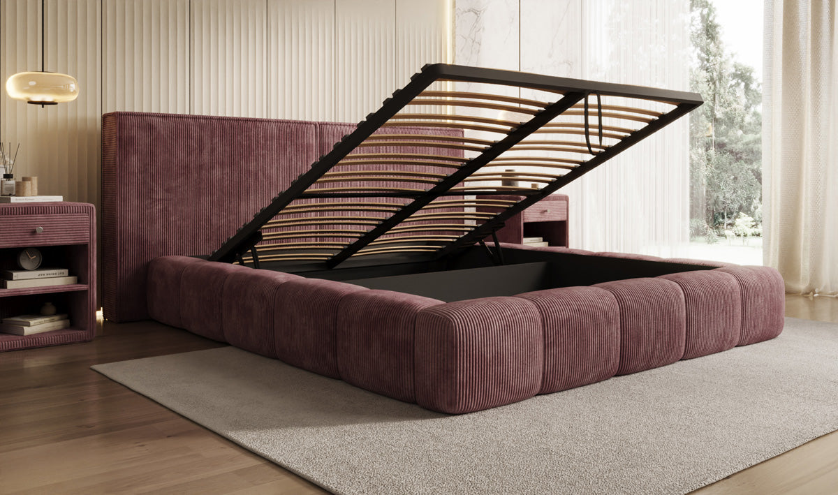 Designer Upholstered Bed Elise in Corduroy with Storage