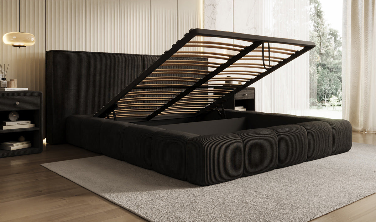 Designer Upholstered Bed Elise in Corduroy with Storage