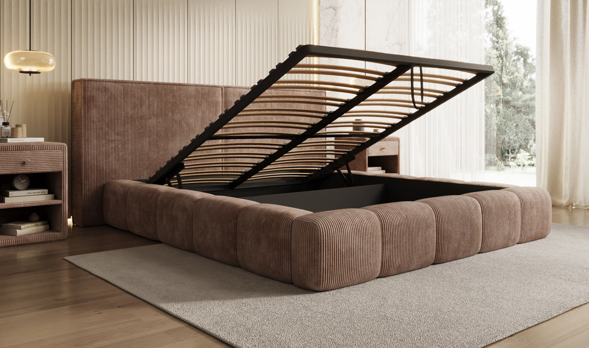 Designer Upholstered Bed Elise in Corduroy with Storage