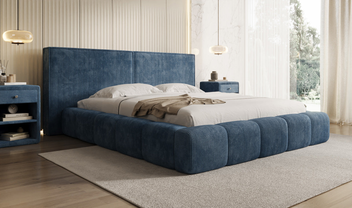 Designer Upholstered Bed Elise in Corduroy with Storage