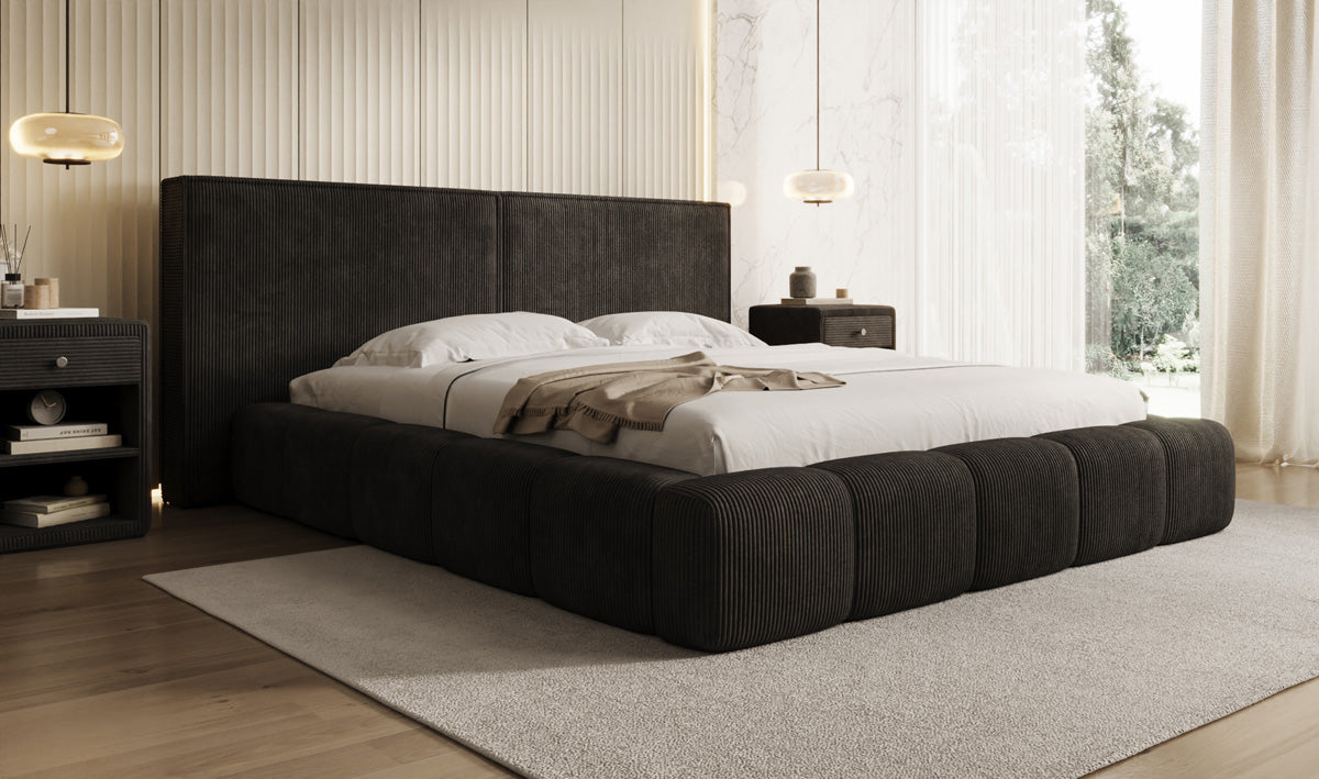 Designer Upholstered Bed Elise in Corduroy with Storage