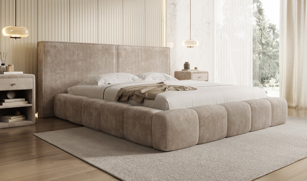 Designer Upholstered Bed Elise in Corduroy with Storage