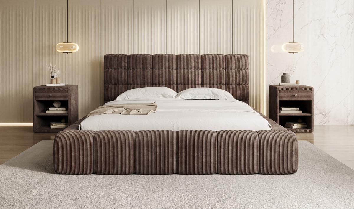 Designer Polsterbett Marshmallow in Cord mit Stauraum