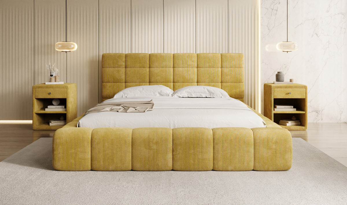 Designer Polsterbett Marshmallow in Cord mit Stauraum