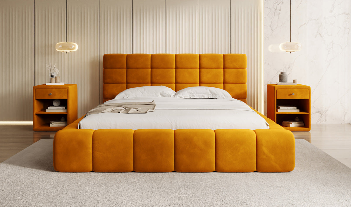 Designer Polsterbett Marshmallow in Samt mit Stauraum