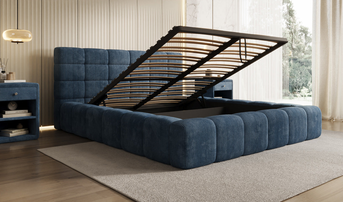 Designer Polsterbett Marshmallow in Cord mit Stauraum