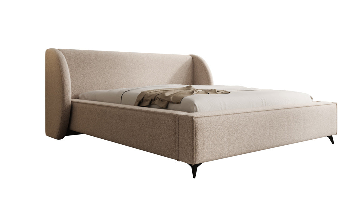 Designer upholstered bed Freya in textured fabric with storage