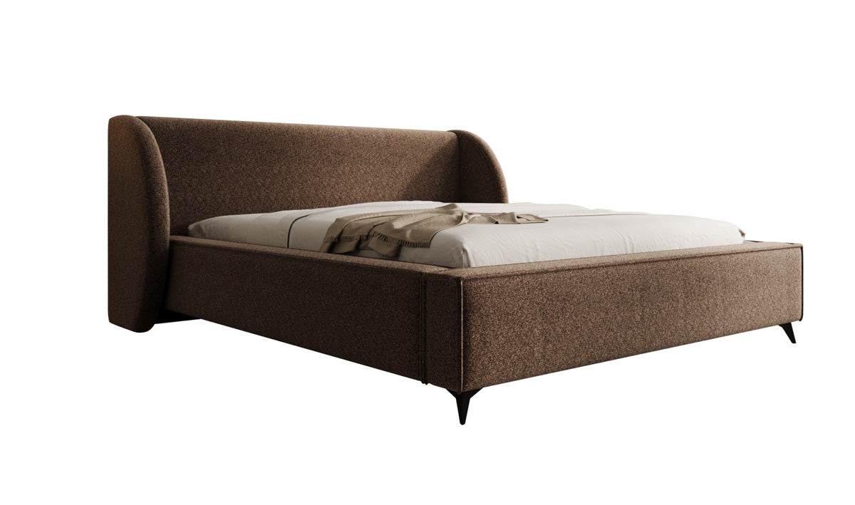 Designer upholstered bed Freya in textured fabric with storage