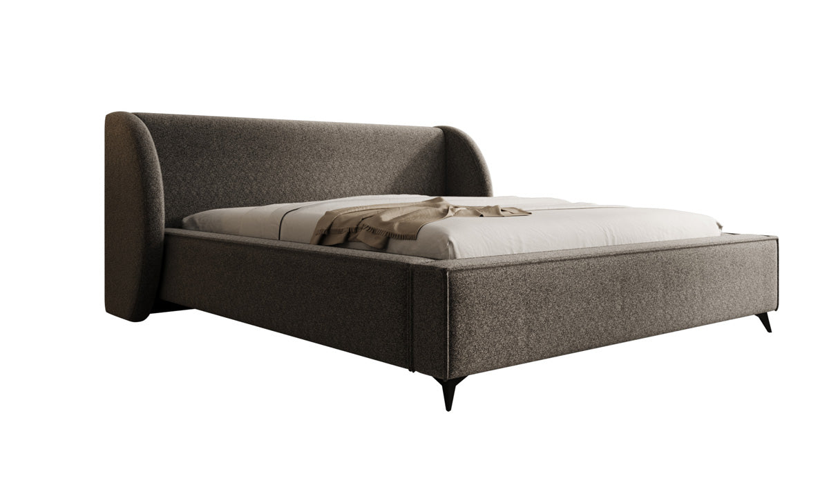 Designer upholstered bed Freya in textured fabric with storage