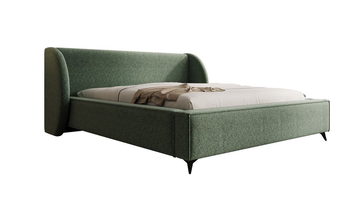 Designer upholstered bed Freya in textured fabric with storage