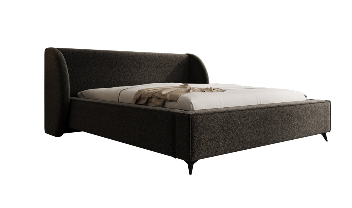Designer upholstered bed Freya in textured fabric with storage