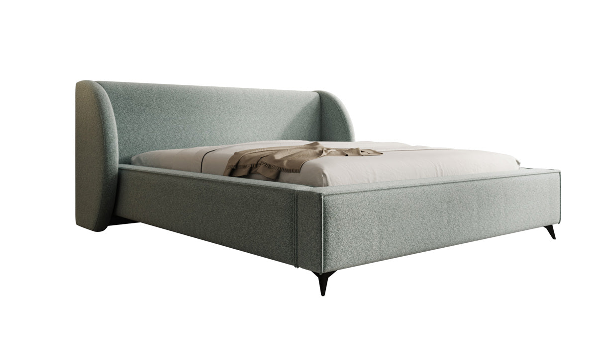 Designer upholstered bed Freya in textured fabric with storage