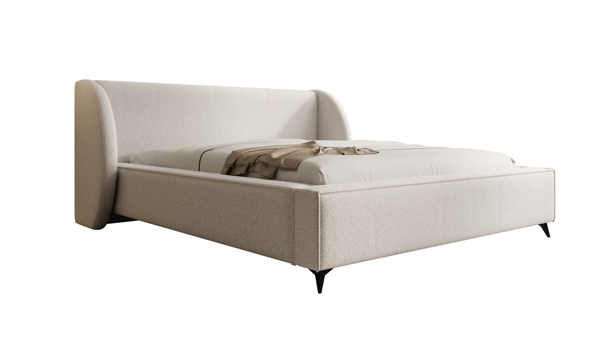 Designer upholstered bed Freya in textured fabric with storage